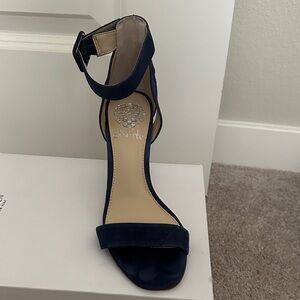 Vince Camuto Navy Suede Ankle-Strap Heel